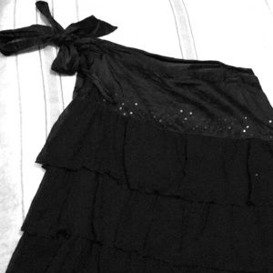 Black Ruffled Side Tied Skirt